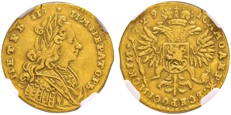 RUSSIA. RUSSIAN EMPIRE. Peter II. 1727-1730. Ducat 1729, Red Mint. Bitkin 7 (R2)...