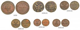 RUSSIA. RUSSIAN EMPIRE. Anna, 1730-1740. Polushka 1740, Ekaterinburg Mint. 3.47 g. Bitkin 382-384 (R-R1). Rare. Fine to very fine. Polushka 1855, Ekat...