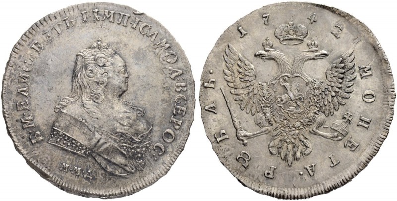 RUSSIA. RUSSIAN EMPIRE. Elizabeth, 1741-1762. Rouble 1742, Red Mint. 25.72 g. Di...