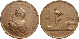 RUSSIA. RUSSIAN EMPIRE. Elizabeth, 1741-1762. Copper commemorative medal ”CANCELLATION OF INTERNAL TAXES. 23 DECEMBER 1753”. 98.66 g. 65 mm. To Diakov...