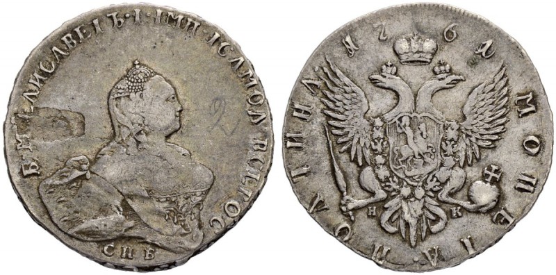 RUSSIA. RUSSIAN EMPIRE. Elizabeth, 1741-1762. Poltina 1761, St. Petersburg Mint,...