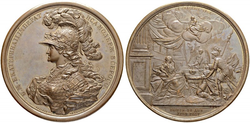 RUSSIA. RUSSIAN EMPIRE. Catherine II. 1762-1796. Copper medal ”ACCESION TO THE T...