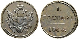 RUSSIA. RUSSIAN EMPIRE. Alexander I. 1801-1825. Polushka 1804, Suzun Mint, KM. 2.25 g. Bitkin 467 (R1). Rare. 3 roubles acc. To Iljin. 3 roubles acc. ...