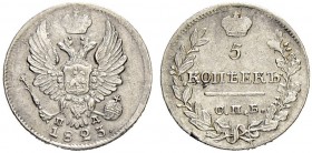 RUSSIA. RUSSIAN EMPIRE. Alexander I. 1801-1825. 5 Kopecks 1823, St. Petersburg Mint, ПД. 1.09 g. Bitkin 277 (R1). Rare. Cleaned. Very fine to extremel...