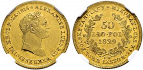 RUSSIA. RUSSIAN EMPIRE. Nicholas I. 1825-1855. 50 Zlotych 1829, Warsaw Mint, FH. 9.78 g. Bitkin 978 (R1). Very rare. 20 roubles acc. To Iljin. 35 roub...