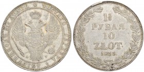 RUSSIA. RUSSIAN EMPIRE. Nicholas I. 1825-1855. 1 1/2 Roubles – 10 Zlotych 1833, St. Petersburg Mint, HГ. 30.93 g. Bitkin 1083. Severin 3032. 2 roubles...