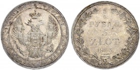 RUSSIA. RUSSIAN EMPIRE. Nicholas I. 1825-1855. 3/4 Roubles – 5 Zlotych 1833, St. Petersburg Mint, HГ. 15.53 g. Bitkin 1096. Very rare as a proof! Almo...