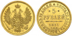 RUSSIA. RUSSIAN EMPIRE. Nicholas I. 1825-1855. 5 Roubles 1851, St. Petersburg Mint, AГ. 6.51 g. Bitkin 34. About uncirculated.
5 Рублей 1851, СПб МД,...