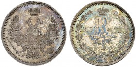 RUSSIA. RUSSIAN EMPIRE. Nicholas I. 1825-1855. 10 Kopecks 1852, St. Petersburg Mint, ПA. 2.08 g. Bitkin 380. Rare as a proof! Choice brilliant uncircu...