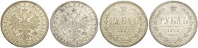 RUSSIA. RUSSIAN EMPIRE. Alexander II. 1855-1881. Rouble 1872, St. Petersburg Mint, HI. 20.66 g. Bitkin 85. 2 roubles acc. To Petrov. Rouble 1877, St. ...