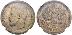 RUSSIA. RUSSIAN EMPIRE. Nicholas II. 1894-1917. 50 Kopecks 1907, St. Petersburg Mint, ЭБ. Bitkin 86 (R). Rare as a proof. Cabinet piece. NGC PF 64
50...