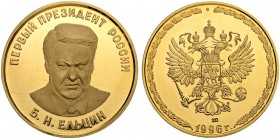 RUSSIA. RUSSIAN FEDERATION 1991-. Gold medal devoted to the first President of Russia B. N. Eltsyn with the number 332, 1996. Smooth edge. 34.60 g. Di...