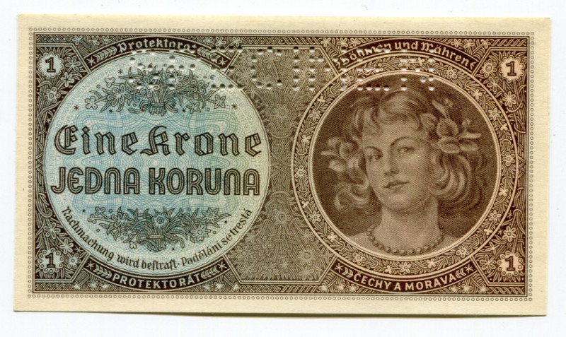 Bohemia & Moravia 1 Koruna 1940 (ND) Specimen
P# 3s