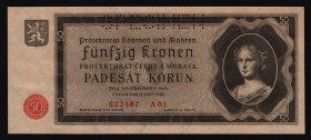 Bohemia & Moravia 50 Korun 1940 (ND) Specimen
P# 5s; UNC