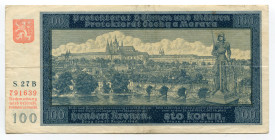 Bohemia & Moravia 100 Korun 1940 (ND)
P# 6a; # 27B 791639; VF