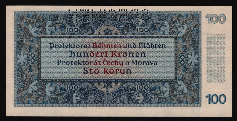 Bohemia & Moravia 100 Korun 1940 (ND) Specimen
P# 6s; UNC