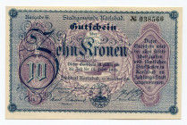 Czechoslovakia Karlsbad 10 Kronen 1918 (1919)
Notgeld; #038560; UNC-