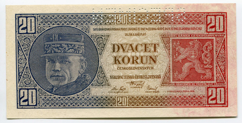 Czechoslovakia 20 Korun 1926 Specimen
P# 21s; UNC