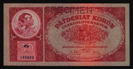 Czechoslovakia 50 Korun 1929 Specimen
P# 22s; UNC