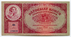 Czechoslovakia 50 Korun 1929 Specimen
P# 22s; Serie Ab; UNC
