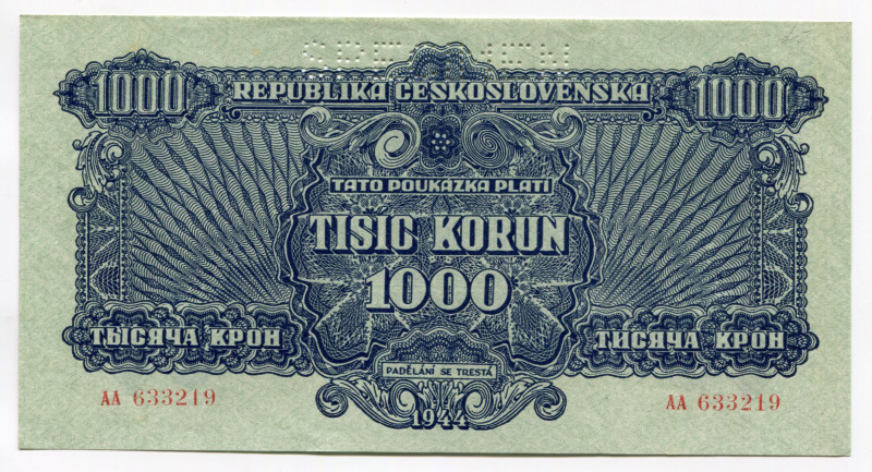 Czechoslovakia 1000 Korun 1944 Specimen
P# 50s; UNC