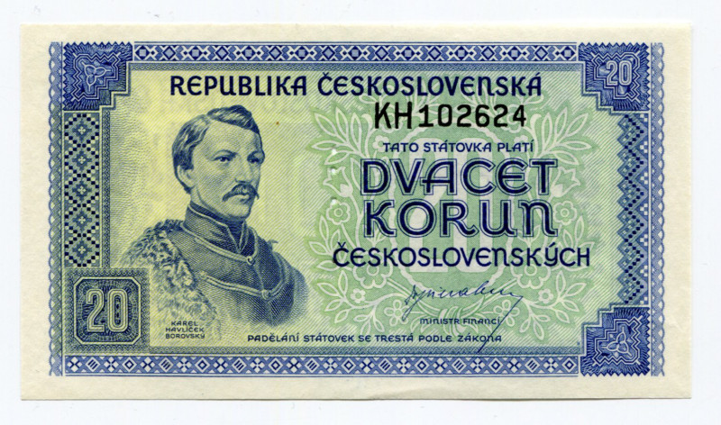 Czechoslovakia 20 Korun 1945 (ND) Specimen
P# 61s; UNC