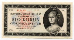 Czechoslovakia 100 Korun 1945
P# 67a; UNC