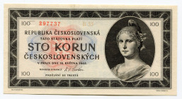 Czechoslovakia 100 Korun 1945
P# 67a; # B33 297737; UNC