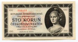 Czechoslovakia 100 Korun 1945 Specimen
P# 67s; UNC