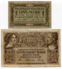 Germany - Empire Republic Kowno 1 & 100 Mark 1918 WWI Occupation of Lithuania
P# R128, R133