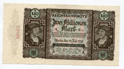 Germany - Weimar Republic 2 Millionen Mark 1923
P# 89a; XF