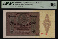 Germany - Weimar Republic 5 Millionen Mark 1923 PMG 66 EPQ
P# 90; UNC