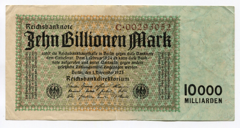 Germany - Weimar Republic 10 Milliarden Mark 1923
P# 131a; VF