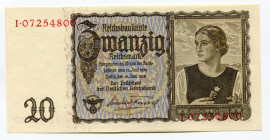 Germany - Third Reich 20 Reichsmark 1939
P# 185; UNC