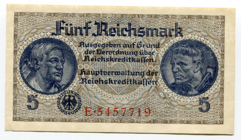 Germany - Third Reich 5 Reichsmark 1940 - 1945 (ND)
P# R13a; VF