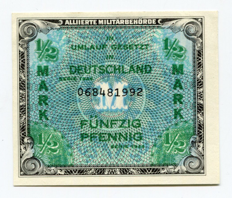 Germany - Third Reich 1/2 Mark 1944 Allied Occupation
P# 191a; UNC