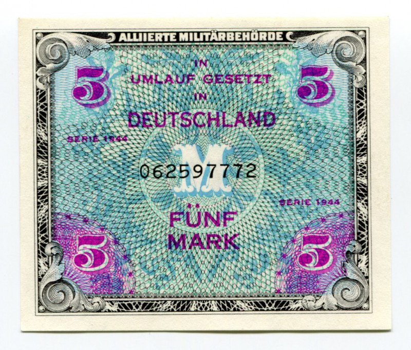 Germany - Third Reich 5 Mark 1944 Allied Occupation
P# 194b; UNC