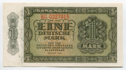 Germany - DDR 1 Deutsche Mark 1948
P# 9b; # BG 0227915; Deutsche Notenbank 1948 Issue; UNC