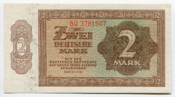 Germany - DDR 2 Deutsche Mark 1948
P# 10b; # BQ 3781607; Deutsche Notenbank 1948 Issue; UNC