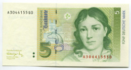 Germany - FRG 5 Mark 1991
P# 37; № A 3044155 S 0; UNC; "Bettina von Arnim"