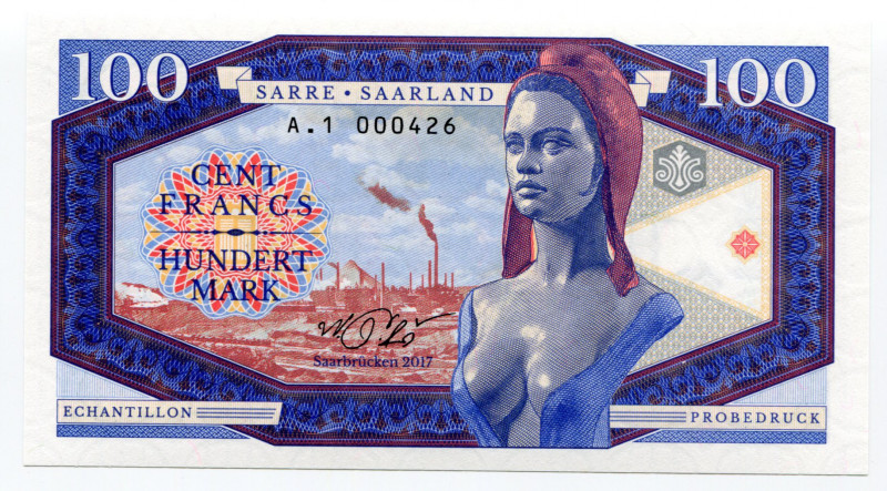 Germany - FRG 100 Francs / Mark 2017 Specimen "Saarland"
Fantasy Banknote; Limi...