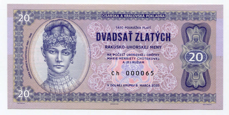 Austria-Hungary 20 Zlatych / Gulden / Forint 2020 Specimen "Mária Henrieta Chote...