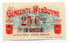 Belgium Wenduyne 25 Centimes 1916
Debelder WE63; Emergency Banknote; # 14024; AUNC+
