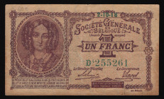 Belgium 1 Franc 1918
P# 86b; Purple; VF-XF