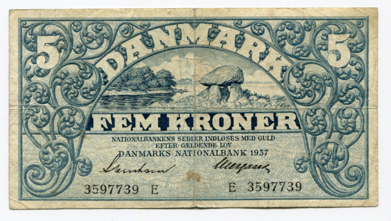 Denmark 5 Kroner 1937
P# 30a; F