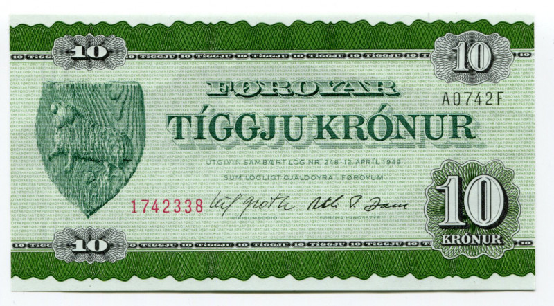 Faeroe Islands 10 Kronur 1978
P# 18; UNC