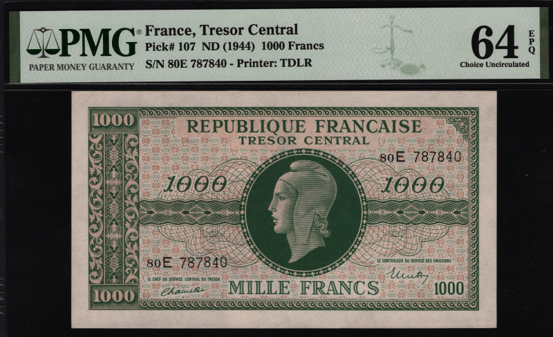 France 1000 Francs 1944 PMG 64 EPQ
P# 107; UNC