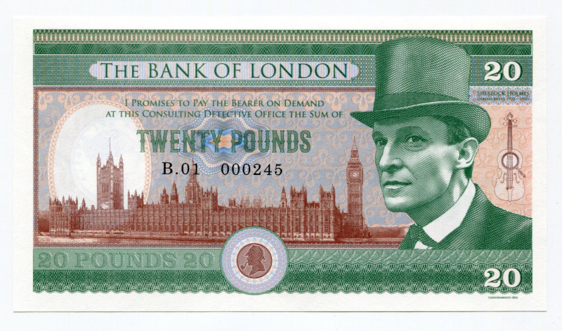 Great Britain 20 Pounds 2016 Specimen "Sherlock Holmes"
Fantasy Banknote; Limit...