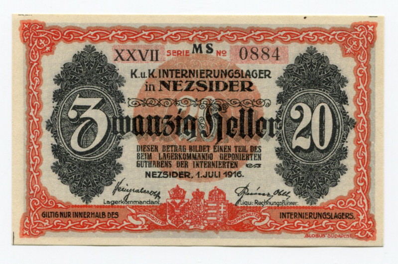 Hungary 20 Heller 1916 POW Camp Neszider
Cambell 1613; XF