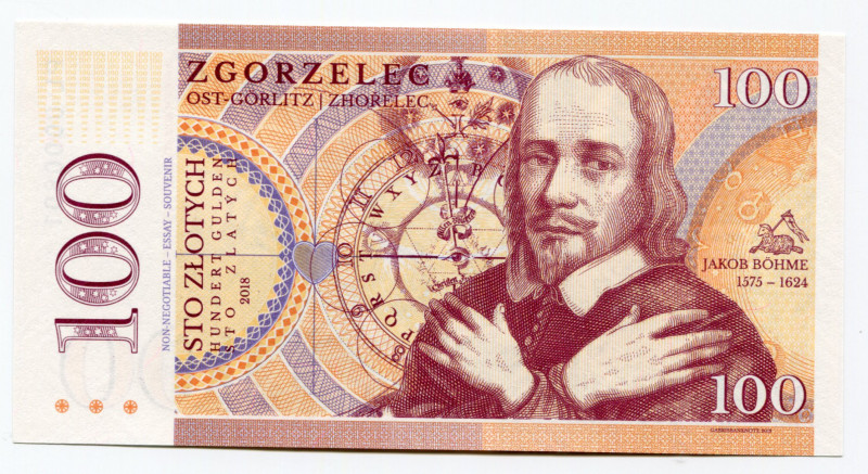 Poland 100 Zlotych 2018 Specimen "Jakob Bohme"
Fantasy Banknote; Limited Editio...